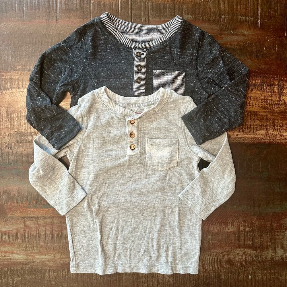 Cat & Jack Long Sleeve Henley Shirts - Black and Gray